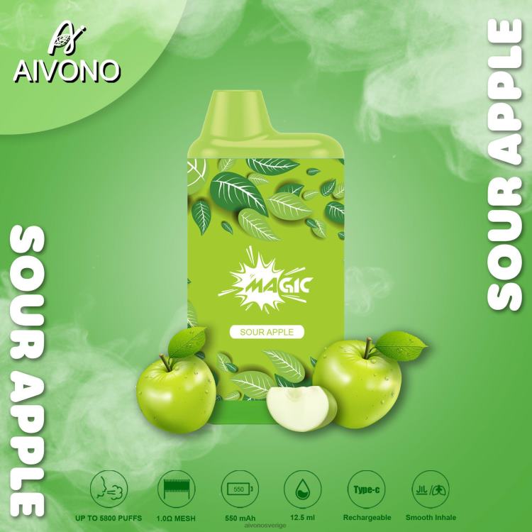 Aivono AIM MAGIC 5800 munlåda cigarett syrligt äpple - 80ZTN87 Aivono Vape