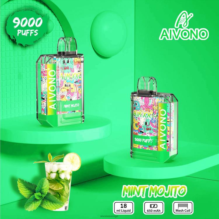 Aivono AIM XXL 9000 mun klistermärke genomskinlig mynta mojito - 80ZTN55 Aivono Vape