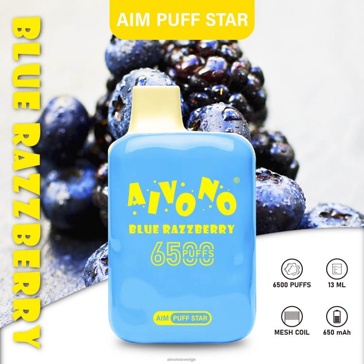 Aivono AIM PUFF STAR 6500 blått hallon - 80ZTN292 Aivono Sverige